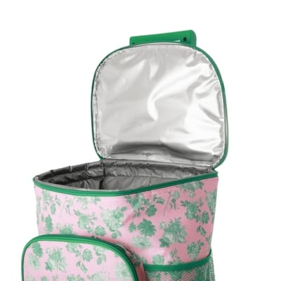 RICE Kühltasche mit Rollen, Cooler Bag, Pink-Green Rose Print, Kühltas